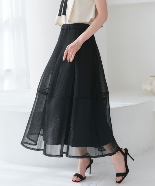 RUIRUE BOUTIQUE(ルイルエブティック)の「選べるシルエット・シアー メッシュスカート(コクーン) | スカート・コクーンスカート・ロングスカート・ウエストゴムスカート・カジュアルスカート・きれいめスカート・美脚スカート(スカート・レディース・アイボリー/ブラック/イエロー/ネイビー/ピンク・L/M)」の12枚目の写真