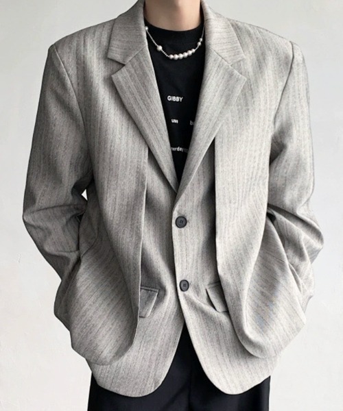NOWLE(ノウル)の「【NOWLE】フェイクツーピース レイヤード テーラードジャケット(テーラードジャケット・メンズ・グレー・LARGE/MEDIUM)」の1枚目の写真