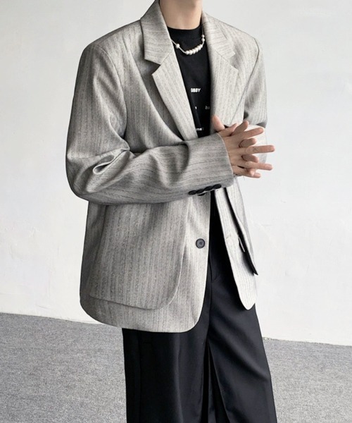 NOWLE(ノウル)の「【NOWLE】フェイクツーピース レイヤード テーラードジャケット(テーラードジャケット・メンズ・グレー・LARGE/MEDIUM)」の6枚目の写真