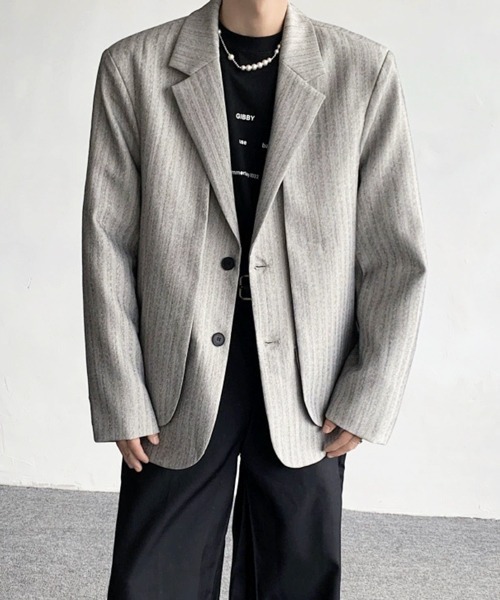 NOWLE(ノウル)の「【NOWLE】フェイクツーピース レイヤード テーラードジャケット(テーラードジャケット・メンズ・グレー・LARGE/MEDIUM)」の7枚目の写真