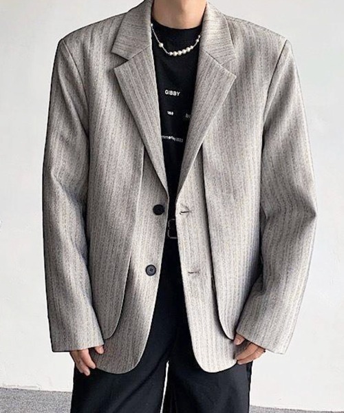 NOWLE(ノウル)の「【NOWLE】フェイクツーピース レイヤード テーラードジャケット(テーラードジャケット・メンズ・グレー・LARGE/MEDIUM)」の9枚目の写真