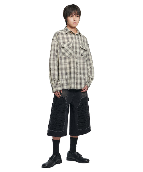 NOMANUAL（NOMANUAL）の「ROUGH SEERSUCKER CHECK SHIRTS - IVORY（シャツ/ブラウス・レディース・その他・SMALL/MEDIUM/LARGE/X-LARGE）」の3枚目の写真