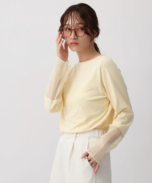 NOAHL（ノアル）の「【NOAHL】袖シアーロンT（Tシャツ/カットソー・レディース・オフホワイト/イエロー/ピンク・FREE）」の19枚目の写真