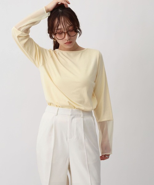 NOAHL（ノアル）の「【NOAHL】袖シアーロンT（Tシャツ/カットソー・レディース・オフホワイト/イエロー/ピンク・FREE）」の20枚目の写真