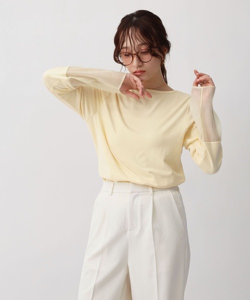 NOAHL（ノアル）の「【NOAHL】袖シアーロンT（Tシャツ/カットソー・レディース・オフホワイト/イエロー/ピンク・FREE）」の21枚目の写真