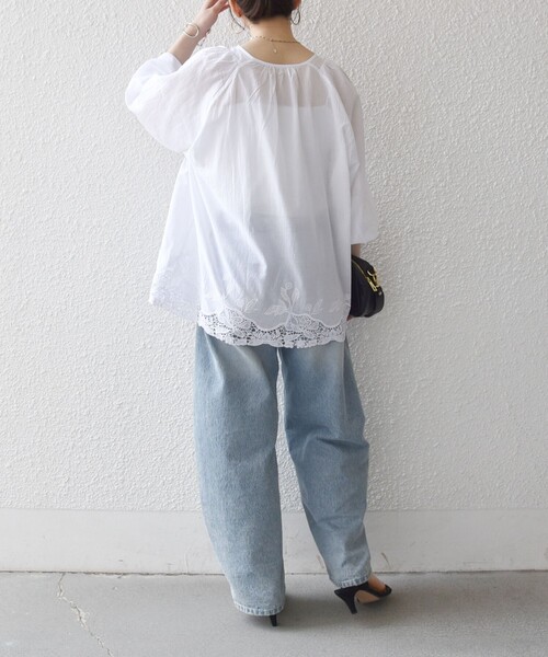 セール】SHIPS any:〈手洗い可能〉コットン レース ヘム キーネック