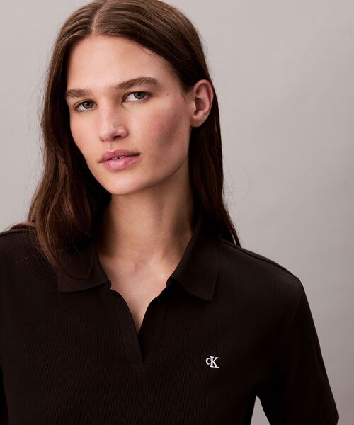 Calvin Klein(カルバン・クライン)の「CKモノグラムリブショートスリーブポロシャツ(ポロシャツ・レディース・ブラック/ホワイト・S/M/XS)」の12枚目の写真