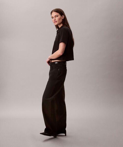 Calvin Klein(カルバン・クライン)の「CKモノグラムリブショートスリーブポロシャツ(ポロシャツ・レディース・ブラック/ホワイト・S/M/XS)」の4枚目の写真