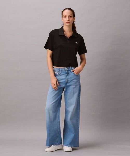 Calvin Klein(カルバン・クライン)の「CKモノグラムリブショートスリーブポロシャツ(ポロシャツ・レディース・ブラック/ホワイト・S/M/XS)」の6枚目の写真