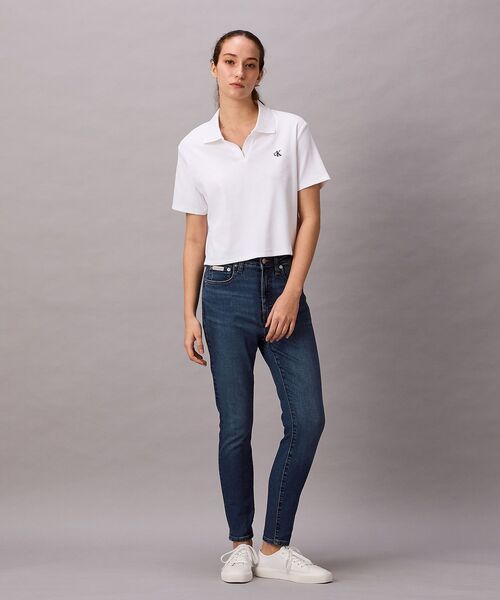Calvin Klein(カルバン・クライン)の「CKモノグラムリブショートスリーブポロシャツ(ポロシャツ・レディース・ブラック/ホワイト・S/M/XS)」の10枚目の写真
