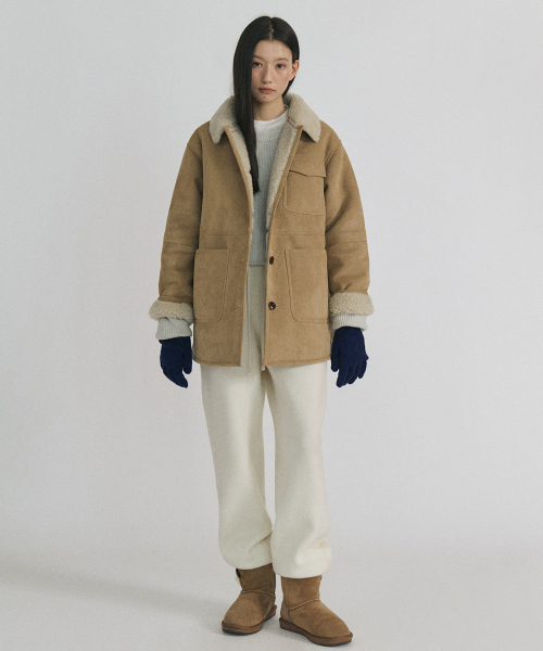 STEP AROUND(ステップアラウンド)の「Merino Shearling Pocket Mustang_BEIGE(ムートンコート・レディース・その他・FREE)」の1枚目の写真