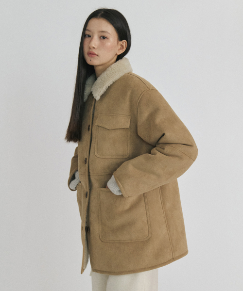 STEP AROUND(ステップアラウンド)の「Merino Shearling Pocket Mustang_BEIGE(ムートンコート・レディース・その他・FREE)」の2枚目の写真