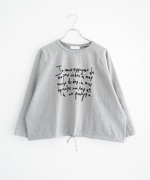SOLAMONAT(ソラモナ)の「パフ天竺裾ヒモ 手書きプリントT(Tシャツ/カットソー・レディース・ブラック×ホワイト/ホワイト×ブラウン/ホワイト×グレー/杢グレー/ブラック×グレー/ホワイト×ブラック・FREE)」の19枚目の写真
