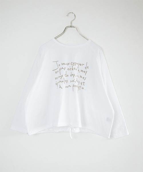 SOLAMONAT(ソラモナ)の「パフ天竺裾ヒモ 手書きプリントT(Tシャツ/カットソー・レディース・ブラック×ホワイト/ホワイト×ブラウン/ホワイト×グレー/杢グレー/ブラック×グレー/ホワイト×ブラック・FREE)」の11枚目の写真