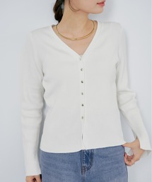シルキーコットンゴールドボタンニットカーディガン 【低身長・小柄女性】