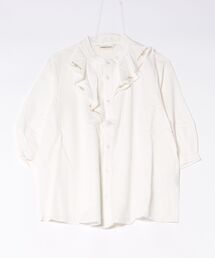 SUPER HAKKA | コットンレーヨンカルゼ　フローラルエッジ刺繍ドレープフリルブラウス(シャツ/ブラウス)