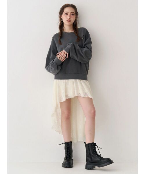 EVRIS（エヴリス）の「ピグメントダメージスウェットトップス　春服（スウェット・レディース・グレー/チャコールグレー・FREE）」の6枚目の写真