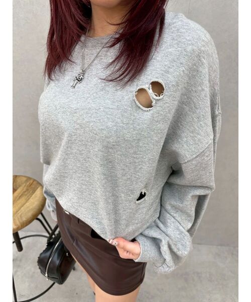 EVRIS（エヴリス）の「ピグメントダメージスウェットトップス　春服（スウェット・レディース・グレー/チャコールグレー・FREE）」の8枚目の写真