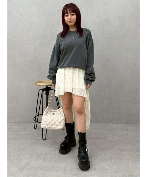 EVRIS（エヴリス）の「ピグメントダメージスウェットトップス　春服（スウェット・レディース・グレー/チャコールグレー・FREE）」の20枚目の写真