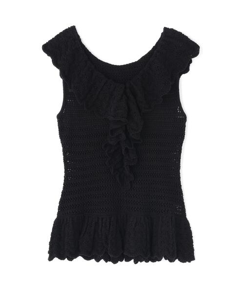 N.(N. Natural Beauty Basic)(エヌエヌナチュラルビューティーベーシック)の「柄編みラッフルニット(ベスト・レディース・ブラック/オフホワイト/レッド・FREE)」の4枚目の写真