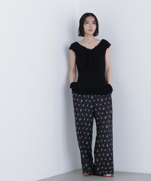 N.(N. Natural Beauty Basic)(エヌエヌナチュラルビューティーベーシック)の「柄編みラッフルニット(ベスト・レディース・ブラック/オフホワイト/レッド・FREE)」の9枚目の写真