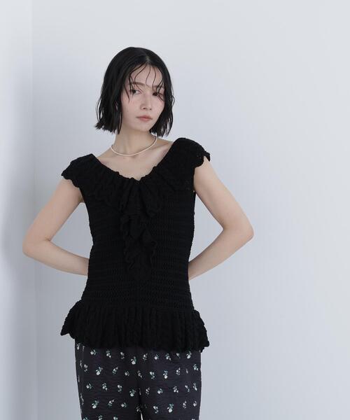 N.(N. Natural Beauty Basic)(エヌエヌナチュラルビューティーベーシック)の「柄編みラッフルニット(ベスト・レディース・ブラック/オフホワイト/レッド・FREE)」の15枚目の写真