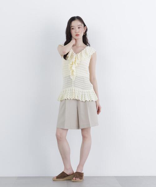 N.(N. Natural Beauty Basic)(エヌエヌナチュラルビューティーベーシック)の「柄編みラッフルニット(ベスト・レディース・ブラック/オフホワイト/レッド・FREE)」の22枚目の写真