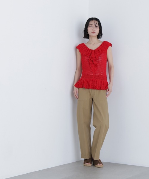 N.（N. Natural Beauty Basic）（エヌエヌナチュラルビューティーベーシック）の「柄編みラッフルニット（ベスト・レディース・ブラック/オフホワイト/レッド・FREE）」の8枚目の写真