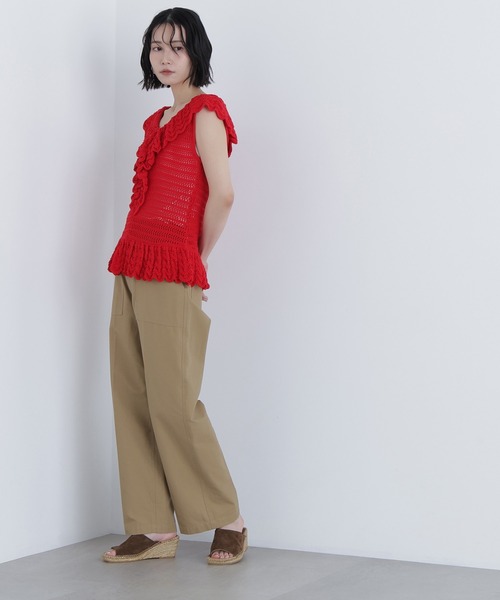 N.（N. Natural Beauty Basic）（エヌエヌナチュラルビューティーベーシック）の「柄編みラッフルニット（ベスト・レディース・ブラック/オフホワイト/レッド・FREE）」の10枚目の写真