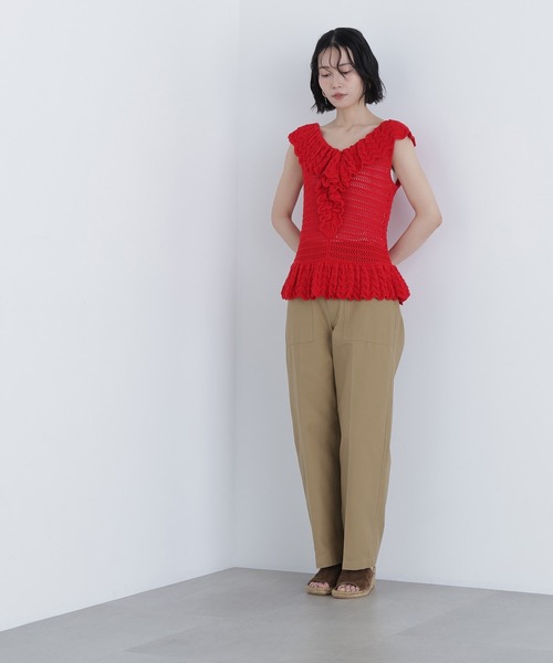 N.（N. Natural Beauty Basic）（エヌエヌナチュラルビューティーベーシック）の「柄編みラッフルニット（ベスト・レディース・ブラック/オフホワイト/レッド・FREE）」の14枚目の写真