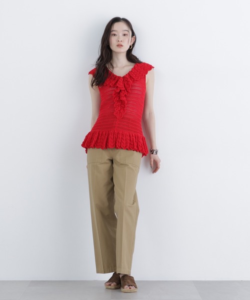 N.（N. Natural Beauty Basic）（エヌエヌナチュラルビューティーベーシック）の「柄編みラッフルニット（ベスト・レディース・ブラック/オフホワイト/レッド・FREE）」の17枚目の写真