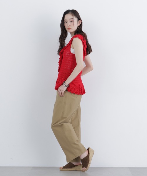 N.（N. Natural Beauty Basic）（エヌエヌナチュラルビューティーベーシック）の「柄編みラッフルニット（ベスト・レディース・ブラック/オフホワイト/レッド・FREE）」の18枚目の写真