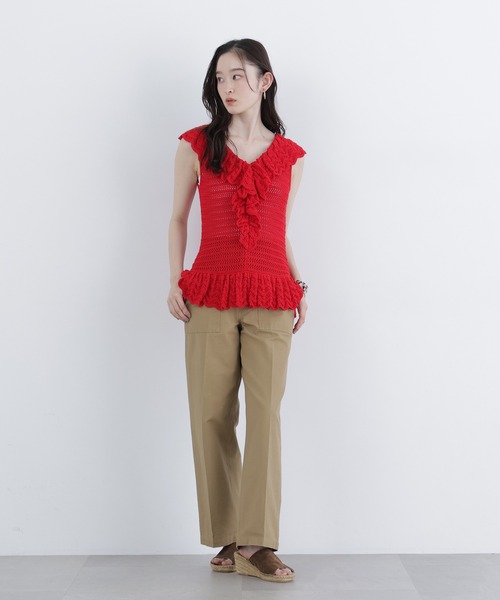 N.（N. Natural Beauty Basic）（エヌエヌナチュラルビューティーベーシック）の「柄編みラッフルニット（ベスト・レディース・ブラック/オフホワイト/レッド・FREE）」の21枚目の写真