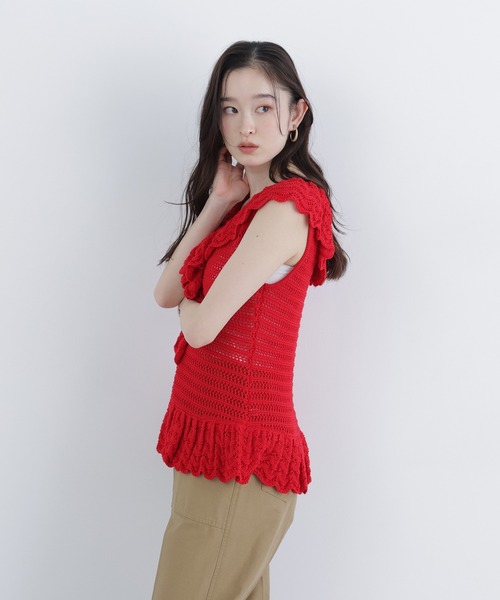 N.（N. Natural Beauty Basic）（エヌエヌナチュラルビューティーベーシック）の「柄編みラッフルニット（ベスト・レディース・ブラック/オフホワイト/レッド・FREE）」の20枚目の写真