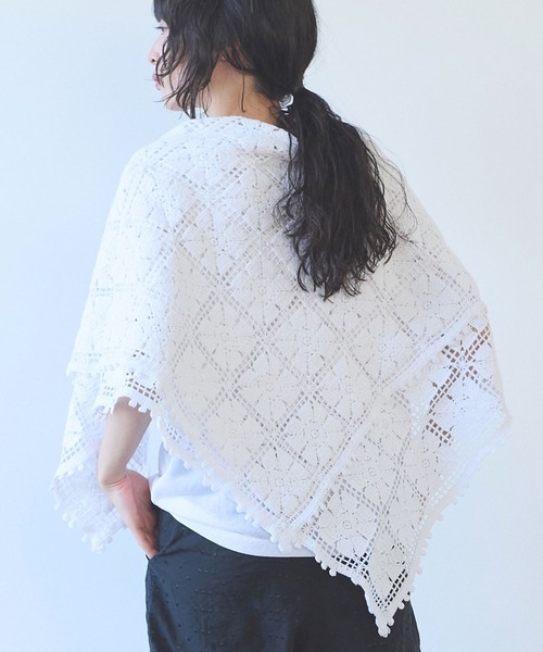 yuni（ユニ　）の「△cotton square lace ショール（ストール/ショール・レディース・ホワイト/ブラック/パープル・FREE）」の2枚目の写真