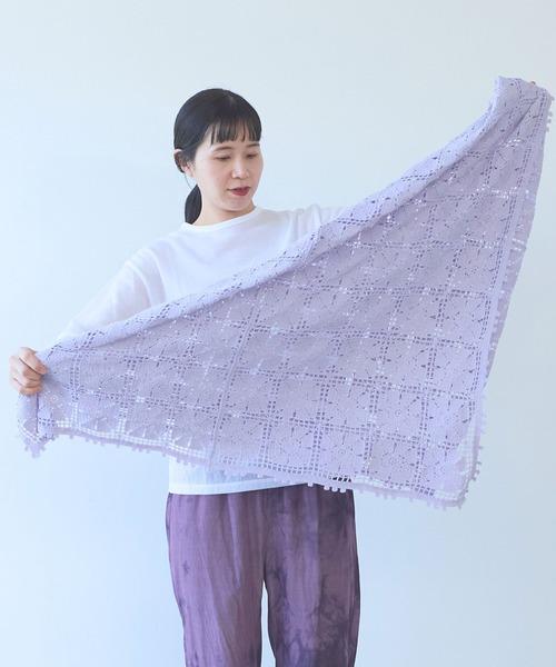 yuni（ユニ　）の「△cotton square lace ショール（ストール/ショール・レディース・ホワイト/ブラック/パープル・FREE）」の9枚目の写真