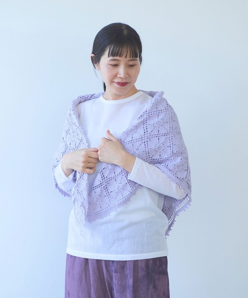 yuni（ユニ　）の「△cotton square lace ショール（ストール/ショール・レディース・ホワイト/ブラック/パープル・FREE）」の10枚目の写真