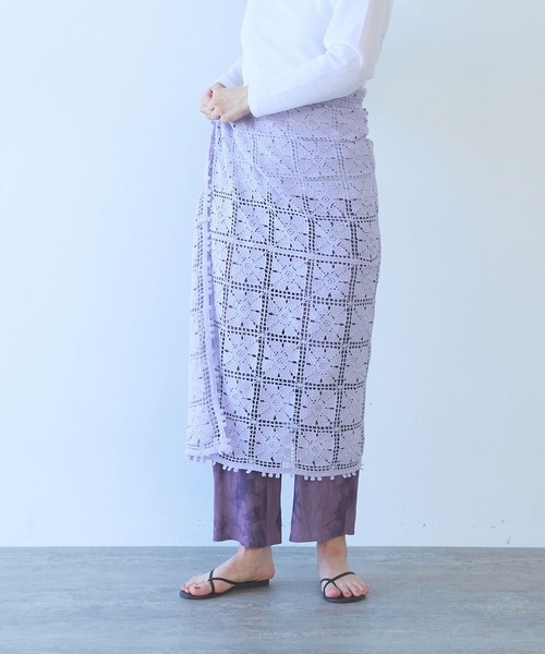 yuni（ユニ　）の「△cotton square lace ショール（ストール/ショール・レディース・ホワイト/ブラック/パープル・FREE）」の8枚目の写真