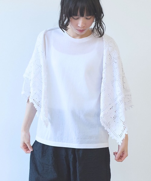 yuni（ユニ　）の「△cotton square lace ショール（ストール/ショール・レディース・ホワイト/ブラック/パープル・FREE）」の14枚目の写真