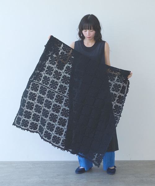 yuni（ユニ　）の「△cotton square lace ショール（ストール/ショール・レディース・ホワイト/ブラック/パープル・FREE）」の15枚目の写真