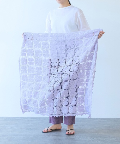yuni（ユニ　）の「△cotton square lace ショール（ストール/ショール・レディース・ホワイト/ブラック/パープル・FREE）」の5枚目の写真
