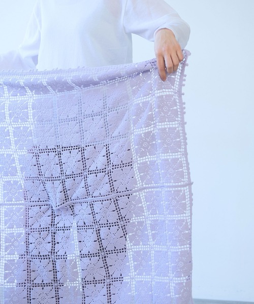 yuni（ユニ　）の「△cotton square lace ショール（ストール/ショール・レディース・ホワイト/ブラック/パープル・FREE）」の6枚目の写真