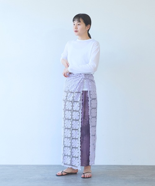 yuni（ユニ　）の「△cotton square lace ショール（ストール/ショール・レディース・ホワイト/ブラック/パープル・FREE）」の7枚目の写真