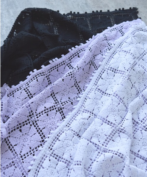 yuni（ユニ　）の「△cotton square lace ショール（ストール/ショール・レディース・ホワイト/ブラック/パープル・FREE）」の4枚目の写真