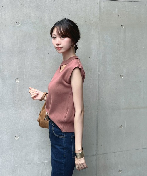 CHARME BY MICOLA(シャルムバイミコラ)の「アシメスリーブチョーカーネックトップス(Tシャツ/カットソー・レディース・ライトグレー/アイボリー/ピンク・MEDIUM/LARGE)」の7枚目の写真