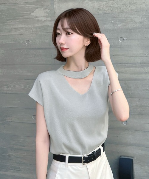 CHARME BY MICOLA(シャルムバイミコラ)の「アシメスリーブチョーカーネックトップス(Tシャツ/カットソー・レディース・ライトグレー/アイボリー/ピンク・MEDIUM/LARGE)」の10枚目の写真