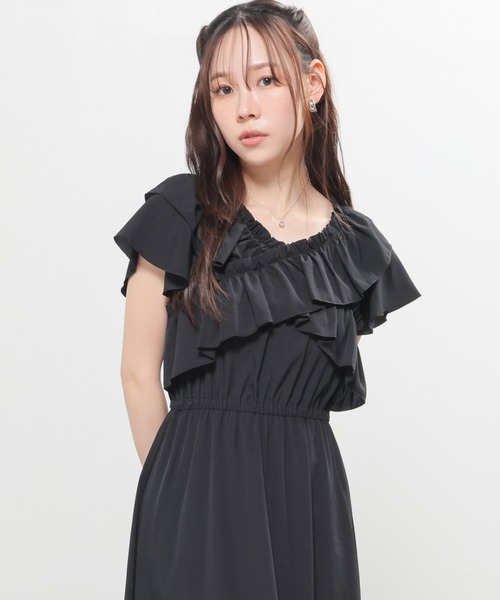 Honeys(ハニーズ)の「クロスフリルワンピース(ワンピース・レディース・ブラック系その他2/サックスブルー/ブラック/ミント・3L/LL/M/S/L)」の7枚目の写真