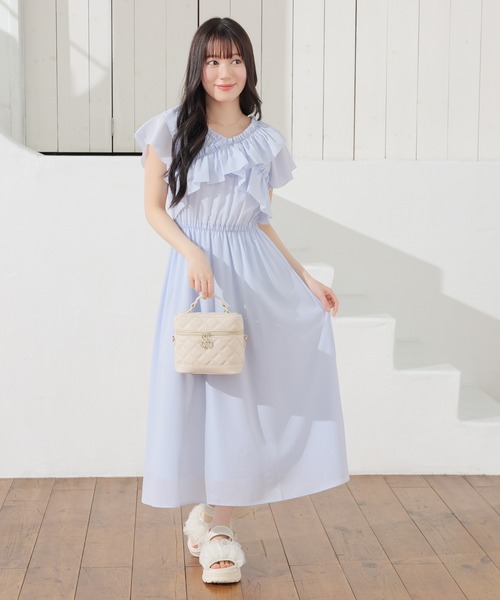 Honeys(ハニーズ)の「クロスフリルワンピース(ワンピース・レディース・ブラック系その他2/サックスブルー/ブラック/ミント・3L/LL/M/S/L)」の9枚目の写真
