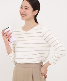 SHOO・LA・RUE | 【洗える】デコルテがきれいに見えるVネックラメボーダーニット(ニット/セーター)