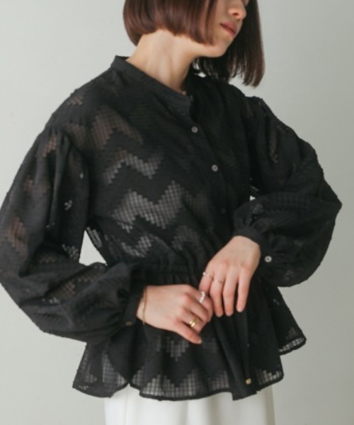 Bou Jeloud(ブージュルード)の「ペプラムブラウス(シャツ/ブラウス・レディース・ブラック/ホワイト/グリーン・MEDIUM)」の3枚目の写真